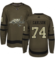 Youth Adidas Washington Capitals #74 John Carlson Premier Green Salute to Service NHL Jersey