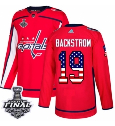 Men's Adidas Washington Capitals #19 Nicklas Backstrom Authentic Red USA Flag Fashion 2018 Stanley Cup Final NHL Jersey