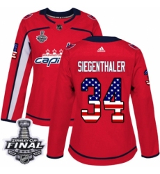 Women's Adidas Washington Capitals #34 Jonas Siegenthaler Authentic Red USA Flag Fashion 2018 Stanley Cup Final NHL Jersey