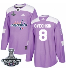 Youth Adidas Washington Capitals #8 Alex Ovechkin Authentic Purple Fights Cancer Practice 2018 Stanley Cup Final Champions NHL Jersey