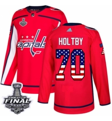 Men's Adidas Washington Capitals #70 Braden Holtby Authentic Red USA Flag Fashion 2018 Stanley Cup Final NHL Jersey