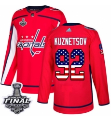 Youth Adidas Washington Capitals #92 Evgeny Kuznetsov Authentic Red USA Flag Fashion 2018 Stanley Cup Final NHL Jersey