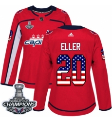 Women's Adidas Washington Capitals #20 Lars Eller Authentic Red USA Flag Fashion 2018 Stanley Cup Final Champions NHL Jersey