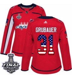 Women's Adidas Washington Capitals #31 Philipp Grubauer Authentic Red USA Flag Fashion 2018 Stanley Cup Final NHL Jersey