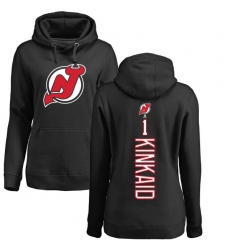 NHL Women's Adidas New Jersey Devils #1 Keith Kinkaid Black Backer Pullover Hoodie