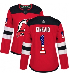 Women's Adidas New Jersey Devils #1 Keith Kinkaid Authentic Red USA Flag Fashion NHL Jersey