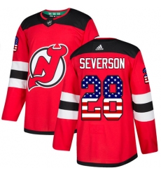 Men's Adidas New Jersey Devils #28 Damon Severson Authentic Red USA Flag Fashion NHL Jersey