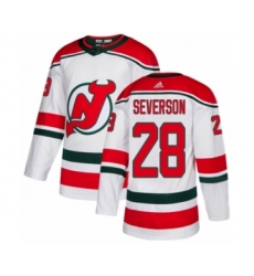 Youth Adidas New Jersey Devils #28 Damon Severson Authentic White Alternate NHL Jersey