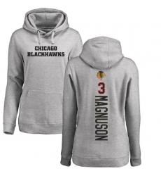 NHL Women's Adidas Chicago Blackhawks #3 Keith Magnuson Ash Backer Pullover Hoodie