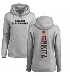 NHL Women's Adidas Chicago Blackhawks #21 Stan Mikita Ash Backer Pullover Hoodie