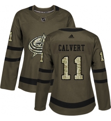 Women's Adidas Columbus Blue Jackets #11 Matt Calvert Authentic Green Salute to Service NHL Jersey