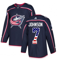 Men's Adidas Columbus Blue Jackets #7 Jack Johnson Authentic Navy Blue USA Flag Fashion NHL Jersey