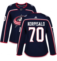Women's Adidas Columbus Blue Jackets #70 Joonas Korpisalo Authentic Navy Blue Home NHL Jersey
