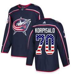 Youth Adidas Columbus Blue Jackets #70 Joonas Korpisalo Authentic Navy Blue USA Flag Fashion NHL Jersey