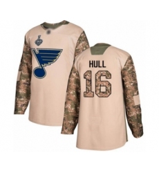 Men's St. Louis Blues #16 Brett Hull Authentic Camo Veterans Day Practice 2019 Stanley Cup Final Bound Hockey Jersey