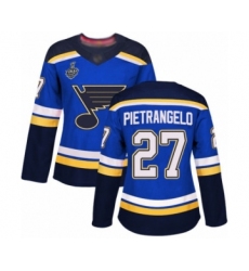 Women's St. Louis Blues #27 Alex Pietrangelo Authentic Royal Blue Home 2019 Stanley Cup Final Bound Hockey Jersey