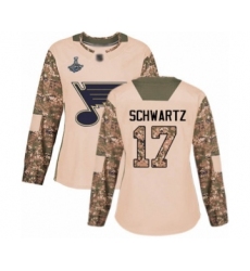 Women's St. Louis Blues #17 Jaden Schwartz Authentic Camo Veterans Day Practice 2019 Stanley Cup Champions Hockey Jersey