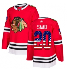 Men's Adidas Chicago Blackhawks #20 Brandon Saad Authentic Red USA Flag Fashion NHL Jersey