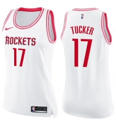 Women's Nike Houston Rockets #17 PJ Tucker Swingman White Pink Fashion NBA Jersey