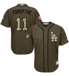 Men's Majestic Los Angeles Dodgers #11 Logan Forsythe Authentic Green Salute to Service MLB Jersey