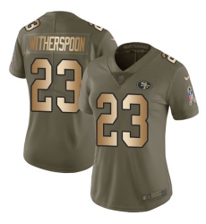 Women's Nike San Francisco 49ers #23 Ahkello Witherspoon Limited Olive/Gold 2017 Salute to Service NFL Jersey