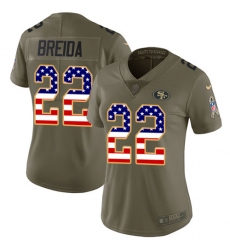 Women's Nike San Francisco 49ers #22 Matt Breida Limited Olive/USA Flag 2017 Salute to Service NFL Jersey