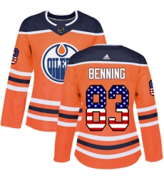 Women's Adidas Edmonton Oilers #83 Matt Benning Authentic Orange USA Flag Fashion NHL Jersey
