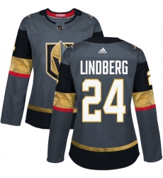 Women's Adidas Vegas Golden Knights #24 Oscar Lindberg Authentic Gray Home NHL Jersey