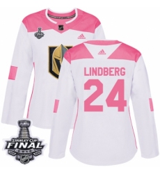Women's Adidas Vegas Golden Knights #24 Oscar Lindberg Authentic White/Pink Fashion 2018 Stanley Cup Final NHL Jersey