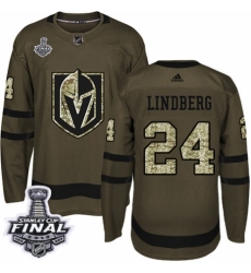 Youth Adidas Vegas Golden Knights #24 Oscar Lindberg Authentic Green Salute to Service 2018 Stanley Cup Final NHL Jersey