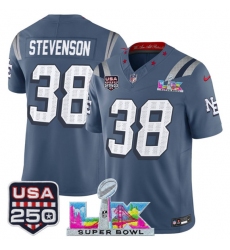 Men's New England Patriots #38 Rhamondre Stevenson Storm Blue 2025 F.U.S.E. Super Bowl LX & USA 250“Rivalries” Vapor Limited Football Stitched Jersey