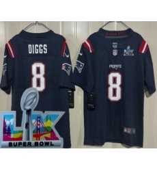 Youth New England Patriots #8 Stefon Diggs Limited Navy Super Bowl LX Vapor Jersey