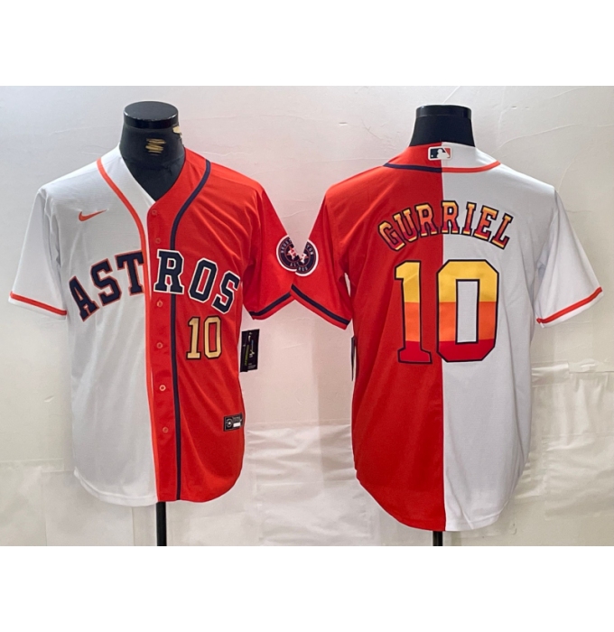 Men's Houston Astros #10 Yuli Gurriel White Orange Split Stitched Baseball Jerseys