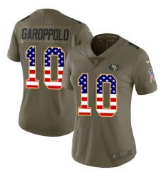 Women's Nike San Francisco 49ers #10 Jimmy Garoppolo Limited Olive/USA Flag 2017 Salute to Service NFL Jersey