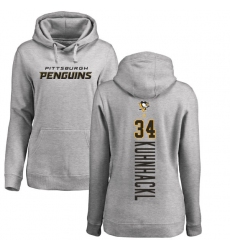 NHL Women's Adidas Pittsburgh Penguins #34 Tom Kuhnhackl Ash Backer Pullover Hoodie