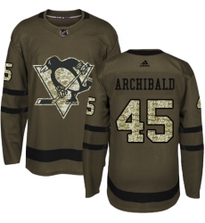 Youth Adidas Pittsburgh Penguins #45 Josh Archibald Authentic Green Salute to Service NHL Jersey