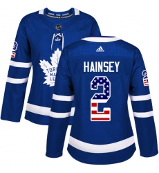 Women's Adidas Toronto Maple Leafs #2 Ron Hainsey Authentic Royal Blue USA Flag Fashion NHL Jersey