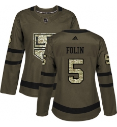 Women's Adidas Los Angeles Kings #5 Christian Folin Authentic Green Salute to Service NHL Jersey