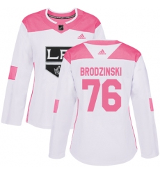 Women's Adidas Los Angeles Kings #76 Jonny Brodzinski Authentic White Pink Fashion NHL Jersey