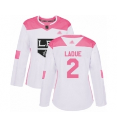Women's Los Angeles Kings #2 Paul LaDue Authentic White Pink Fashion Hockey Jersey