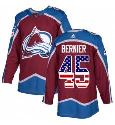 Youth Adidas Colorado Avalanche #45 Jonathan Bernier Authentic Burgundy Red USA Flag Fashion NHL Jersey