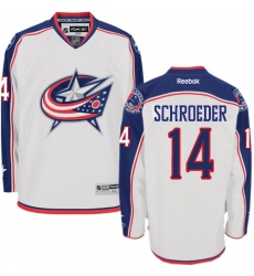Men's Reebok Columbus Blue Jackets #14 Jordan Schroeder Authentic White Away NHL Jersey