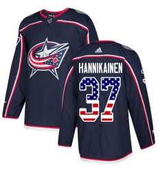 Men's Adidas Columbus Blue Jackets #37 Markus Hannikainen Authentic Navy Blue USA Flag Fashion NHL Jersey