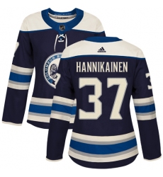 Women's Adidas Columbus Blue Jackets #37 Markus Hannikainen Authentic Navy Blue Alternate NHL Jersey