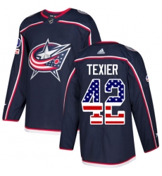 Men's Adidas Columbus Blue Jackets #42 Alexandre Texier Authentic Navy Blue USA Flag Fashion NHL Jersey