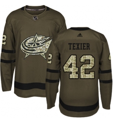 Youth Adidas Columbus Blue Jackets #42 Alexandre Texier Authentic Green Salute to Service NHL Jersey