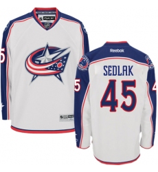 Men's Reebok Columbus Blue Jackets #45 Lukas Sedlak Authentic White Away NHL Jersey