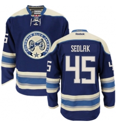 Women's Reebok Columbus Blue Jackets #45 Lukas Sedlak Authentic Navy Blue Third NHL Jersey