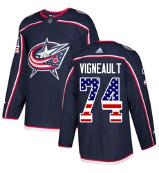 Men's Adidas Columbus Blue Jackets #74 Sam Vigneault Authentic Navy Blue USA Flag Fashion NHL Jersey