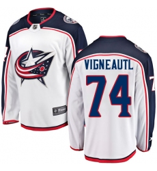 Men's Columbus Blue Jackets #74 Sam Vigneault Authentic White Away Fanatics Branded Breakaway NHL Jersey